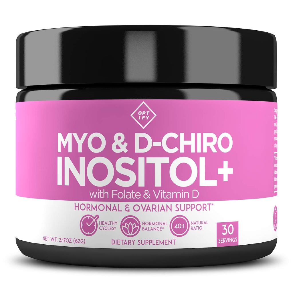 Optify Myo-Inositol & D-Chiro Inositol Supplement Pó para Mulheres – 40:1 Ratio Plus Folato e Vitamina D – Suporte saudável equilíbrio hormonal, ciclos regulares, e saúde ovariana – suprimentos de 30 dias