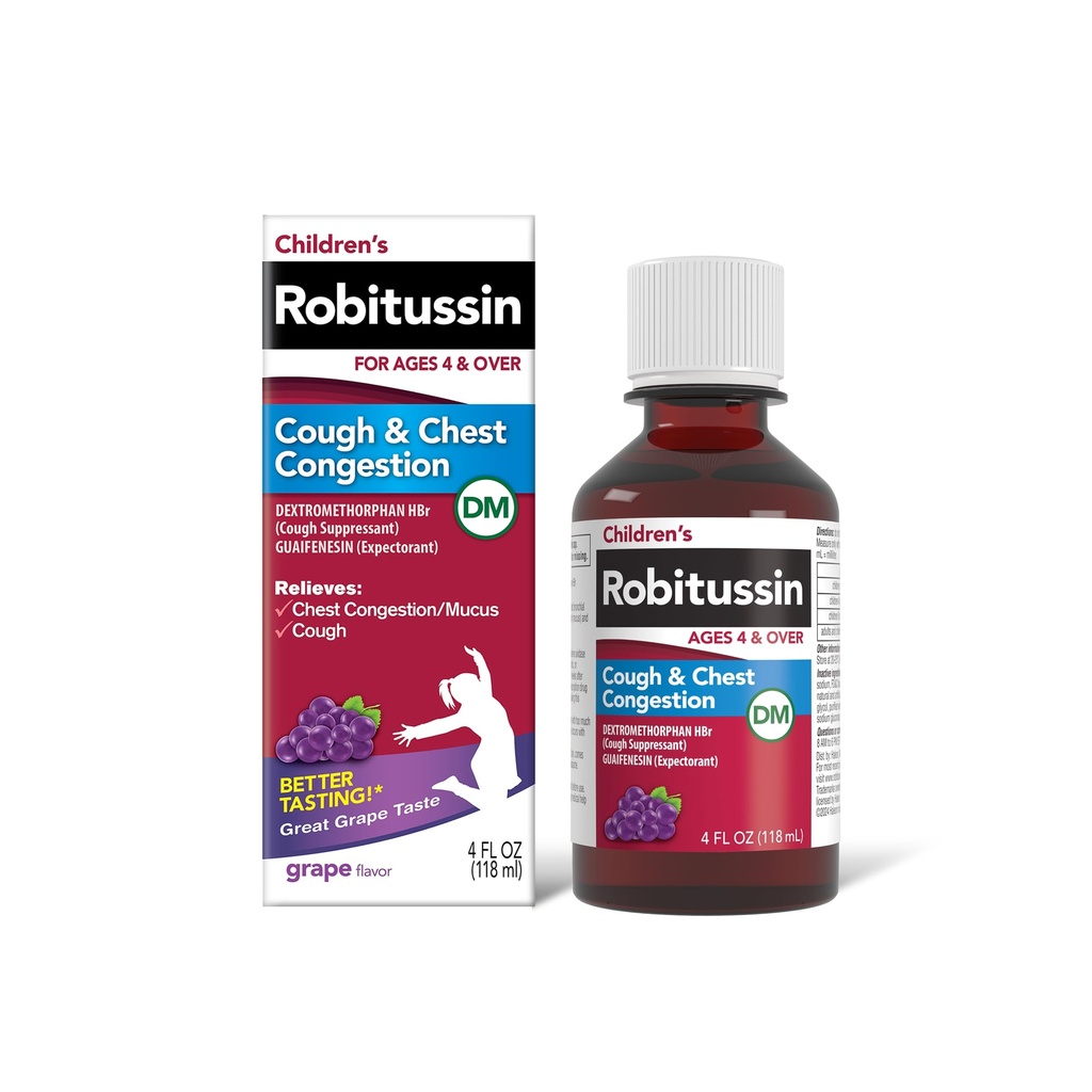 Robitussin Tosse Infantil e Congestão de Peito DM, Tosse Medicina para Crianças, Sabor de Uva - 4 Fl Oz Garrafa, 300318715130