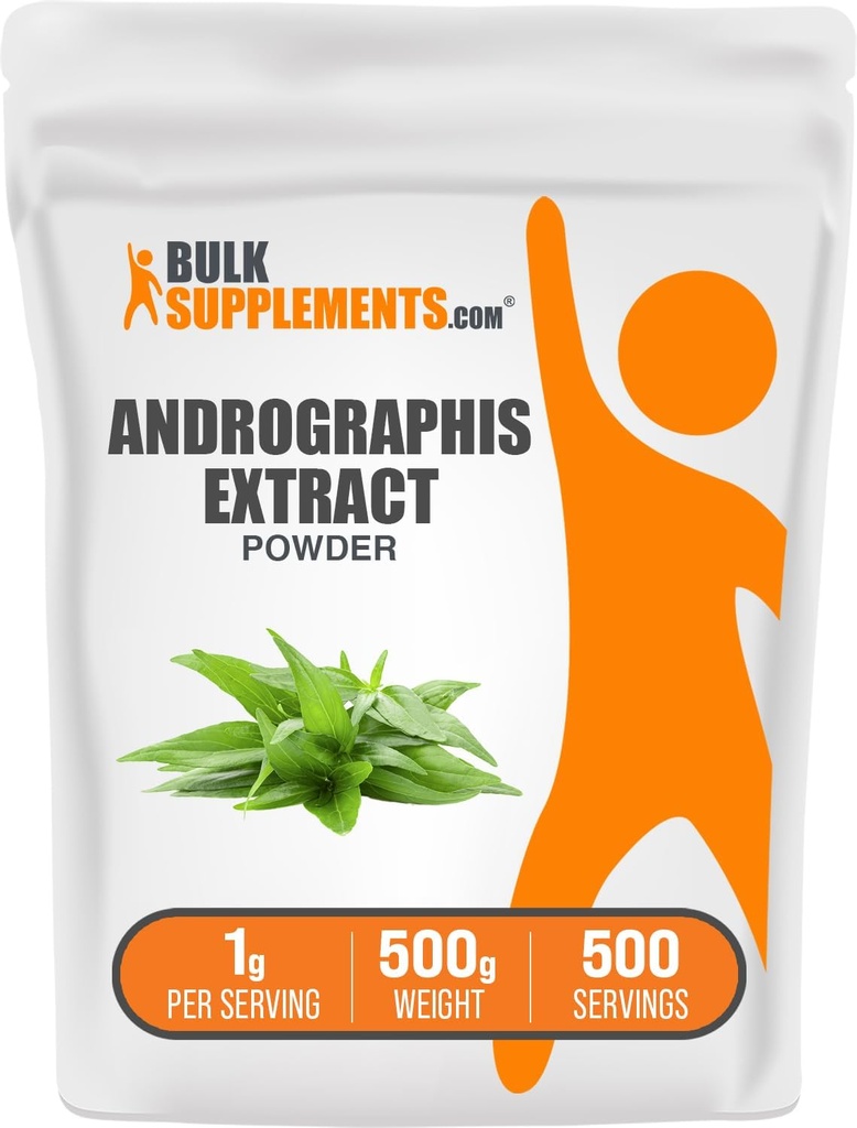 BulkSuplements.com Andrographis Extract Powder - Andrographis Paniculata, Herbal Supplement - Gluten Free, 1g por serviço, 500g (1.1 lbs) (Pacote de 1)