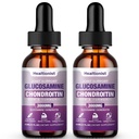 2 Embalagem Glucosamina Chondroitin MSM Liquid Drops, Suplemento de suporte conjunto de força extra para adultos Homens e mulheres, Quercetin Boswelia, Bromelain, Antioxidante Imune Support (4 Fl oz)