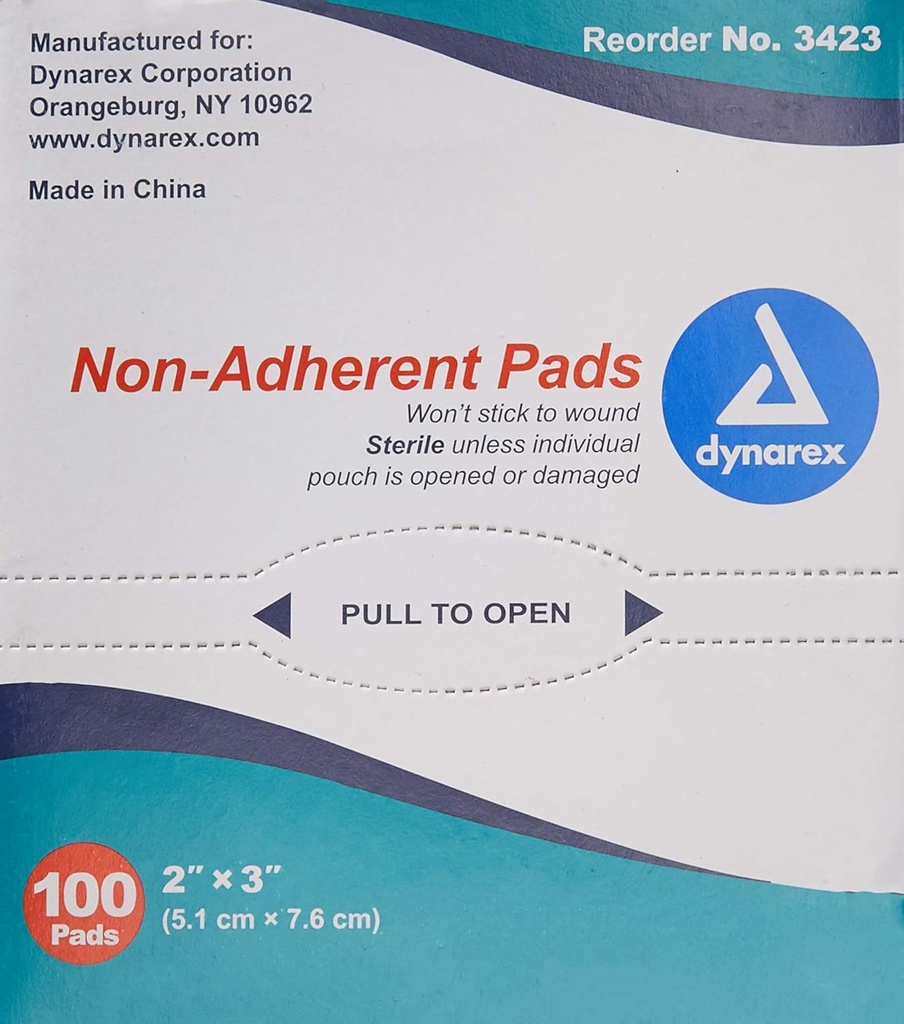 Dynarex Não-Aderente Pad, estéril, 2x3, Box/100