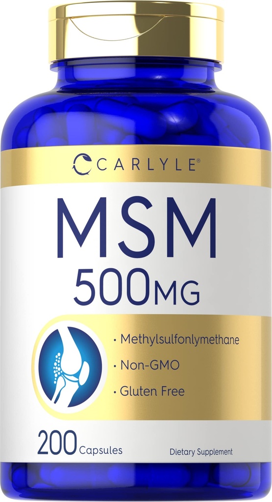 Carlyle MSM Supplement Cápsulas de 500mg ou 200min Contagem de Não-GMO e Fórmula Glúten Livre