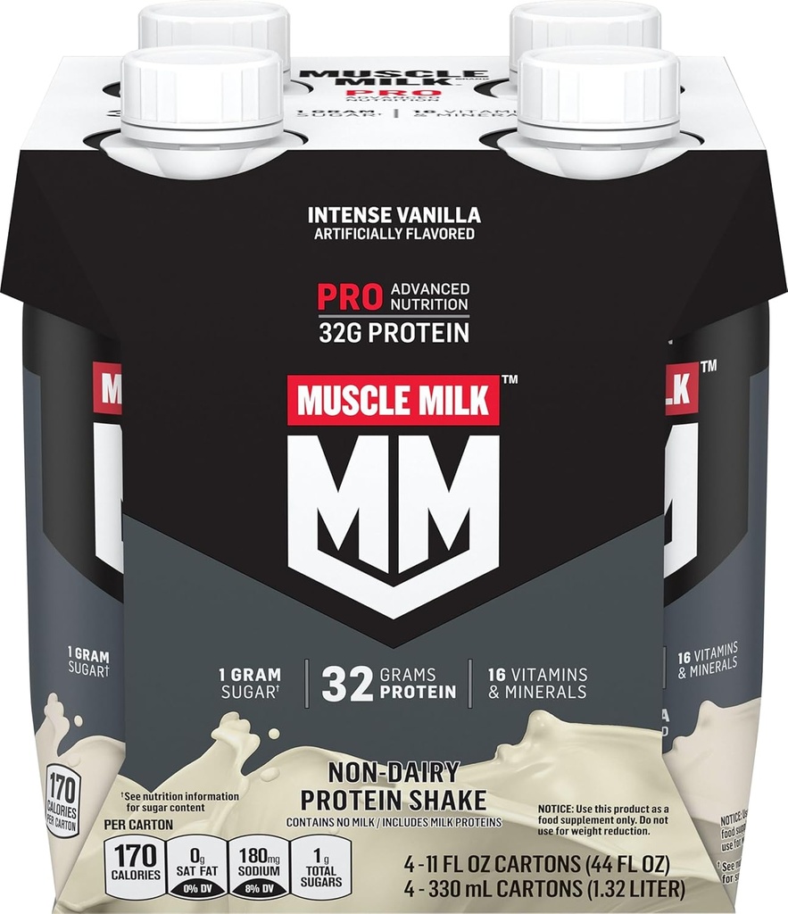Muscle Milk Pro série Protein Shake, Baunilha intensa, 4 Contagem