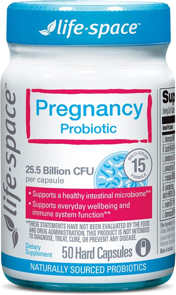 Gravidez Life-Space Probiótico, 25,5 bilhões de UFC e 15 estirpes Probiótico para as mulheres, clinicamente provado para a mãe & bebê Digestivo, Imune, e Saúde da Pele, 50 cápsulas