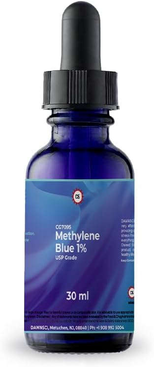 Metileno azul 1% frasco de vidro Dropper de 30 ml de vidro de cloreto de metiltônio líquido de Grau da USP para função cerebral e saúde cognitiva .