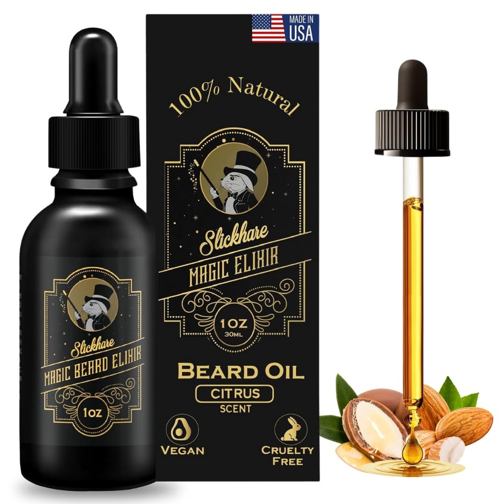 Óleo de barba Slickhare para os homens Todos Natural, Orgânico Barba & Mustache Growth Oil Para os homens 1 Fl oz Pack of 1, Made in USA Presentes para os homens, Namorado, Marido