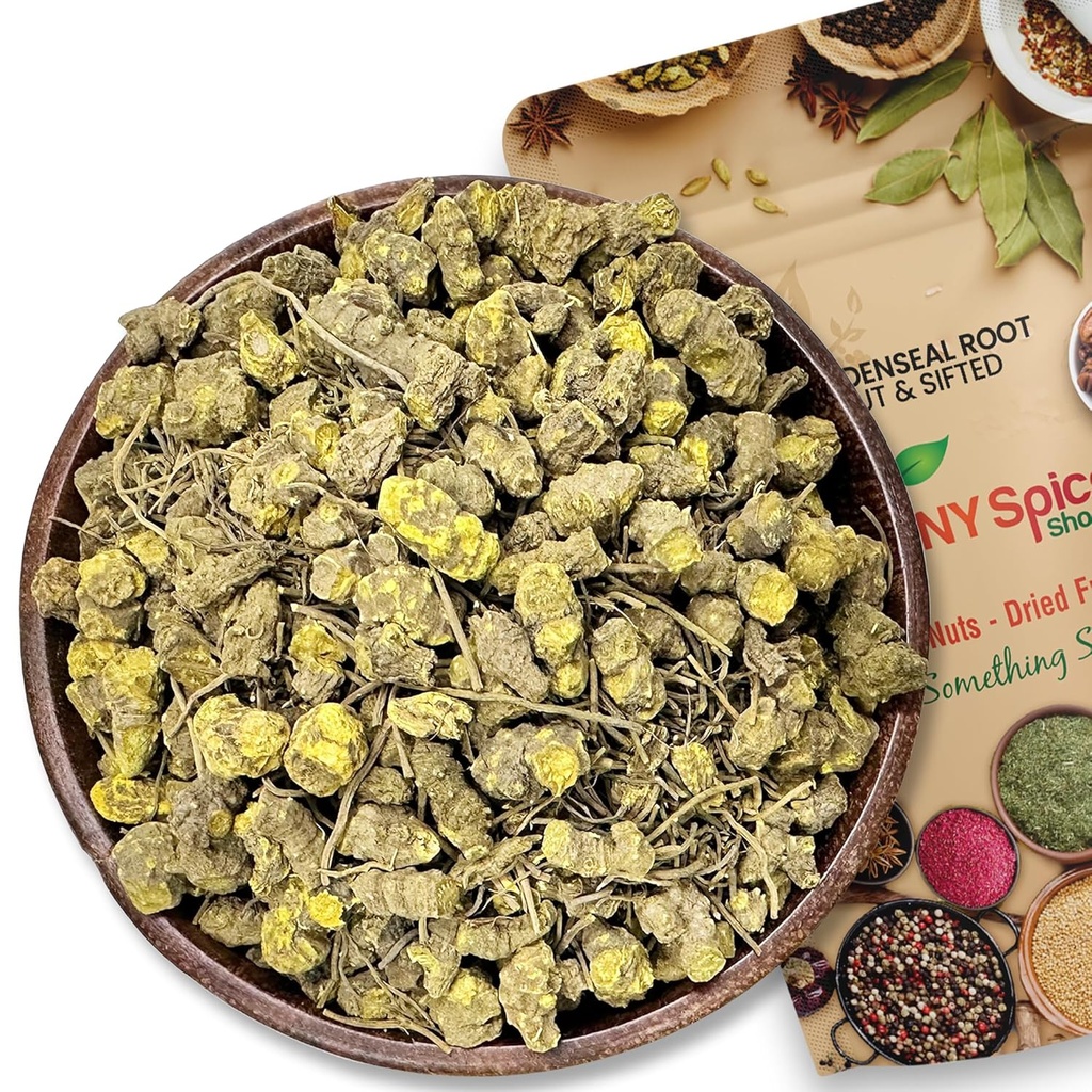 NY Spice Shop Goldenseal Root Herb Cut & Sifted - 1 Ounce Hydrastis Canadensis - Natural Cut & Sifted Herbal Supplement Wild Crafted Goldenseal - Fonte de Golden Seal Root