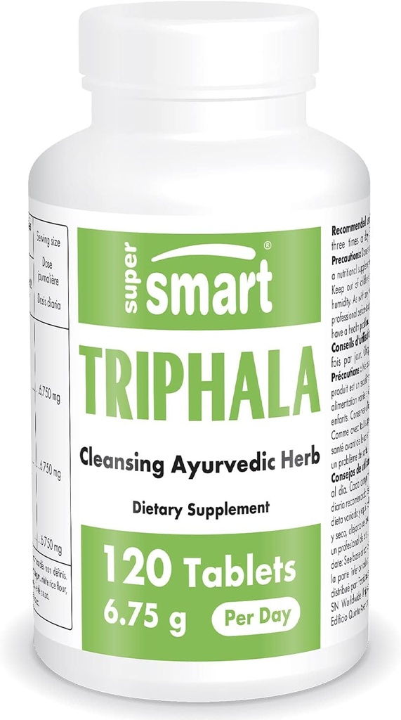 Supersmart - Triphala 6.75 g Por Serviço - com Amla, Behada & Harada - Limpador Interno para Digesção - Suplemento Natural Detox - Não-GMO e Glúten Grátis - 120 Cápsulas Vegetarianas