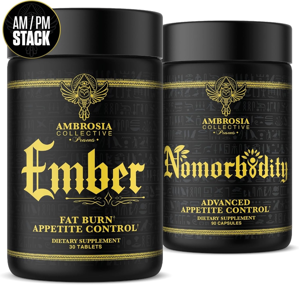 Ambrosia Nomorbidity Advanced Appetite Control & Ember Thermogenic Fat Burner (Gerenciamento poderoso de fome, suporte de apetite e sistema de queima de gordura com KSM-66 Ashwagandha, Garcitrina, CapsiMaxTM, África