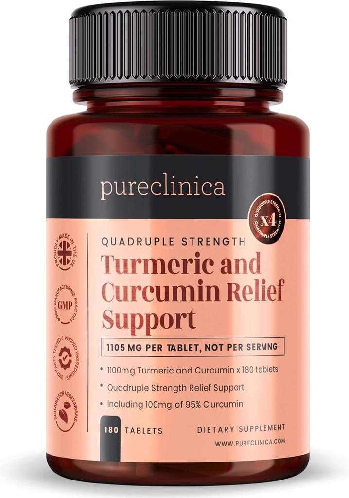 1100mg Turmérica e Curcumina x 180 Comprimidos - 6 Meses de Fornecimento - m/95% Curcumina e 5mg Extrato de Pimenta Negra