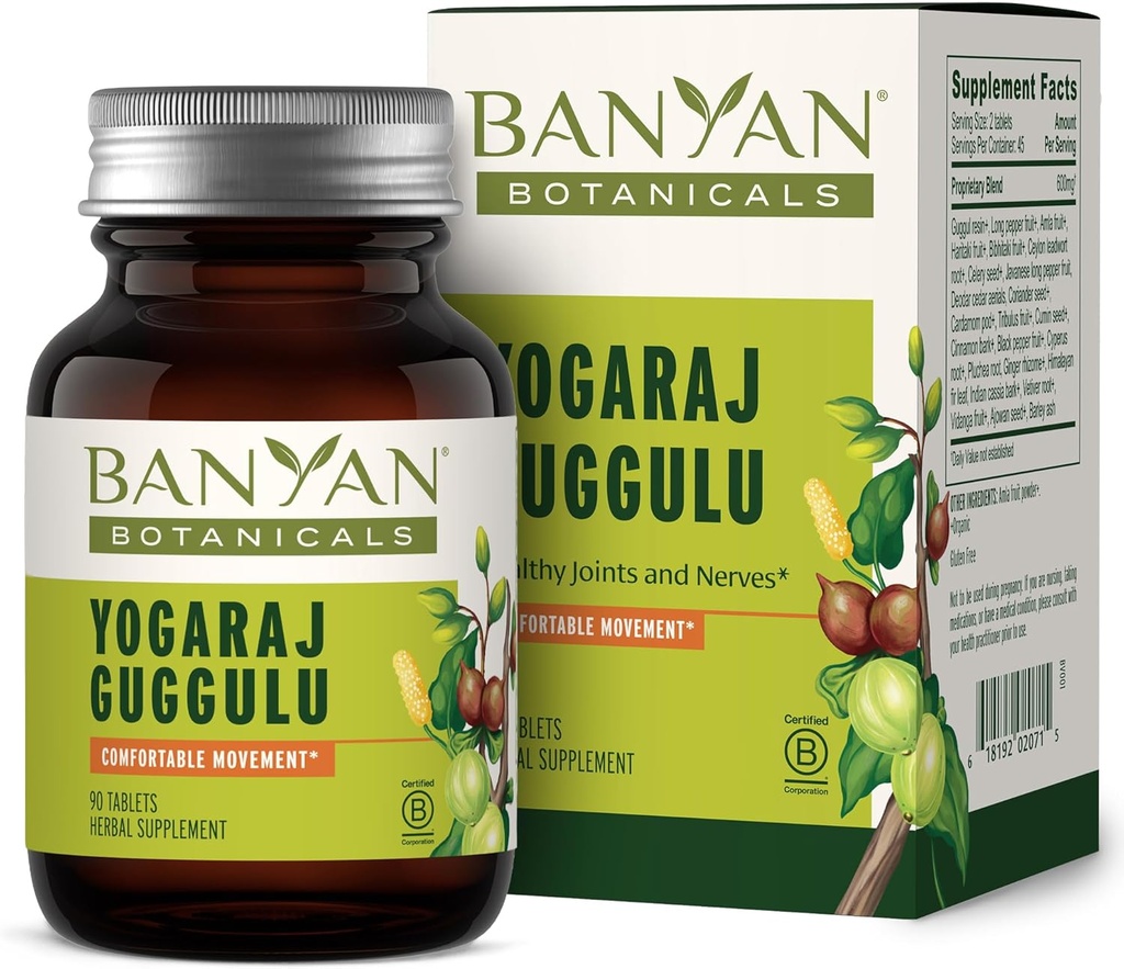 Banyan Botanicals Yogaraj Guggulu – Suplemento de Apoio Orgânico Conjunto --– Mistura Ayurvédica para Apoio aos Sistemas Esquelético e Neuromuscular* – 90 Comprimidos – Não-GMO, Sustentável Fonte, Vegan