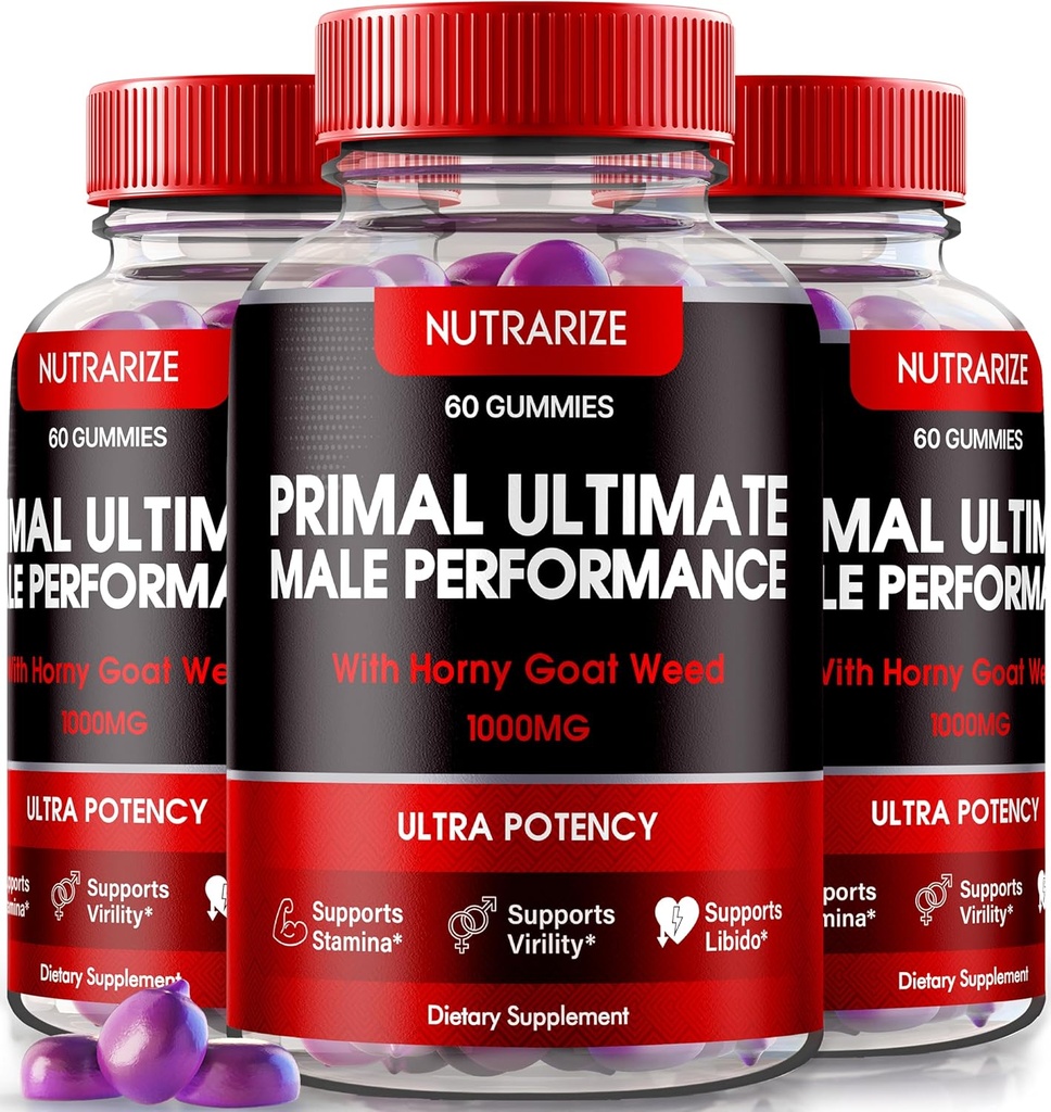 NutraRize (3 Pack) Primal Ultimate Gummies, Suplemento Oficial PrimalUltimate Performance, A Chave para Regain Confidence, Premium Gummy, Official Prime Ultimate Reviews (180 Gummies)