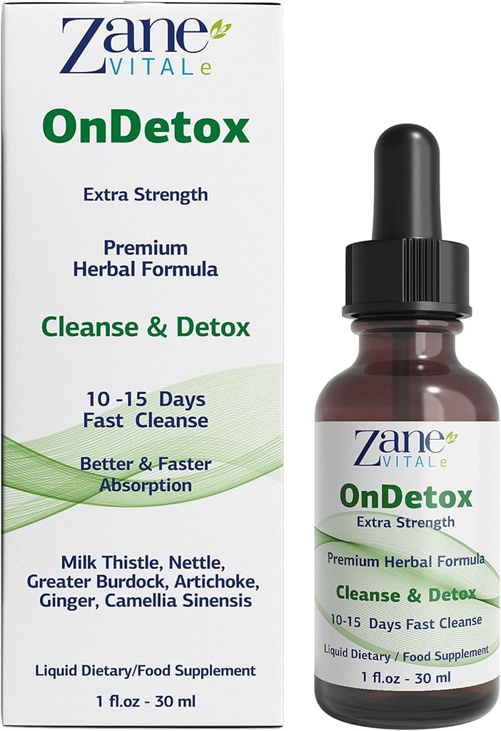 Zane OnDetox 10 – 15 dias de limpeza rápida e suporte Detox & Repair Suplemento com cardo de leite, Nettle, Burdock maior, Alcachofra & Mais Vegan