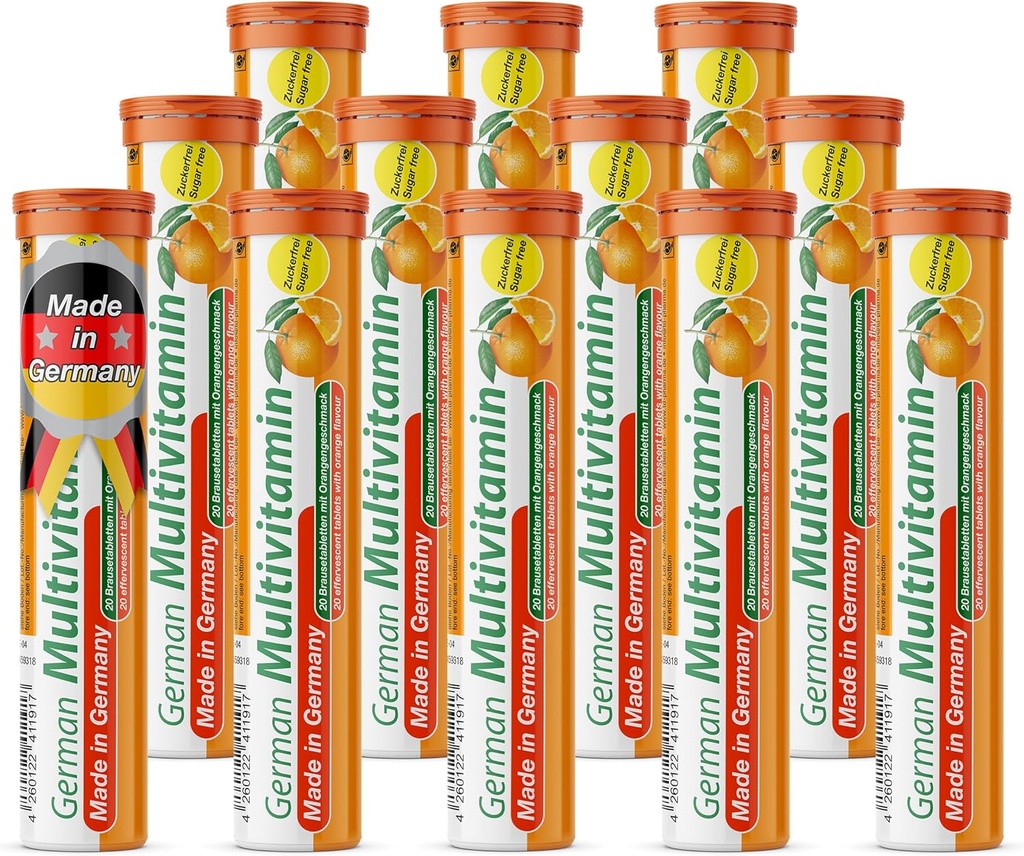 T&D alemão Multvitamin 10 Vitaminas - 240 Vegan Bebida Comprimidos Efervescentes - sabor laranja - Made in Germany