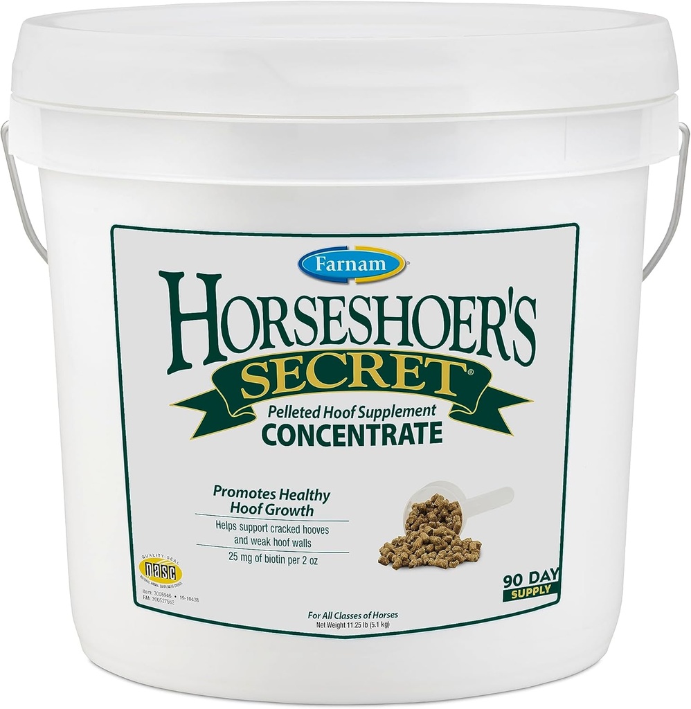 Farnam Horseshoer Secret Pelleted Hoof Supplements Concentrado, fórmula econômica com 25 mg. de biotina por 2 onças servindo, 11.25 lb, fornecimento de 90 dias