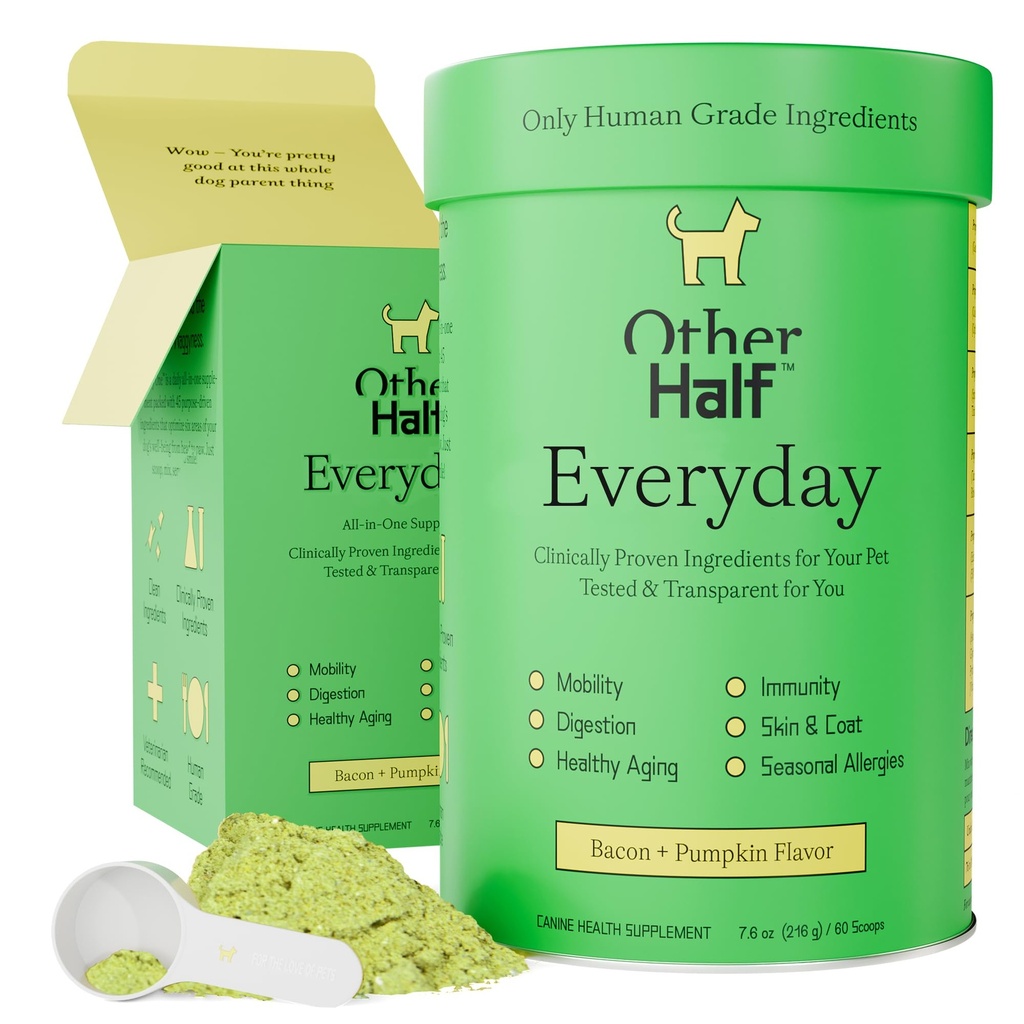 Outra metade todos os dias - Dog Multivitamin Suplemento - Diária Junta, Gut, Alergia, Imune, Suporte de Trato Urinário, Pele, Revestimento e Mais - Glucosamina, Condroitina, Ómega 3 & Probióticos