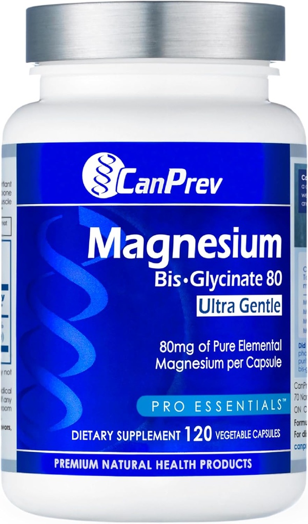 CanPrev Magnésio Biglicinato Quelated 80mg Ultra Gentle 120 V-Caps 120-Day Supply - Função muscular de suporte, força óssea e relaxamento, pura fórmula de biglicinato de magnésio, promover o conforto e equilíbrio