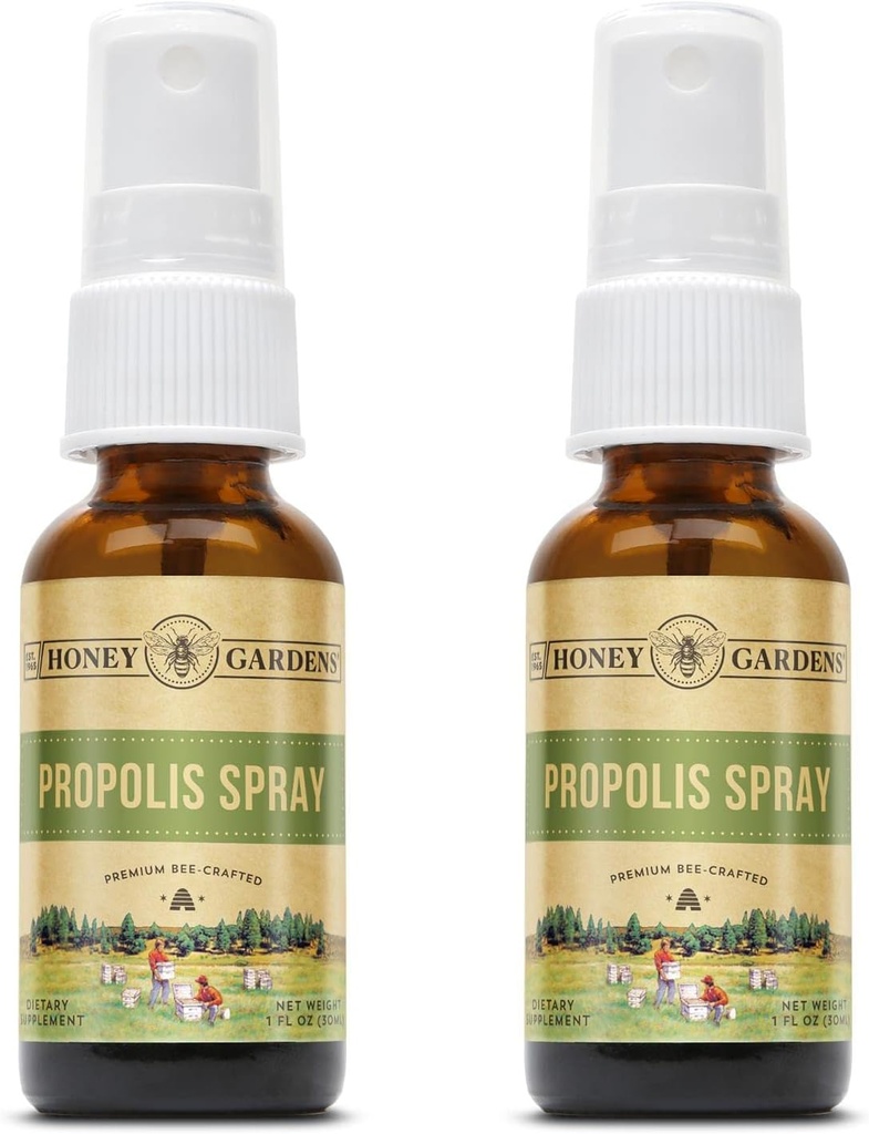 Honey Gardens Bee Propolis Garganta Spray com Apitherapy Raw Honey, Alcaçuz Root e Usnea 50 Servings