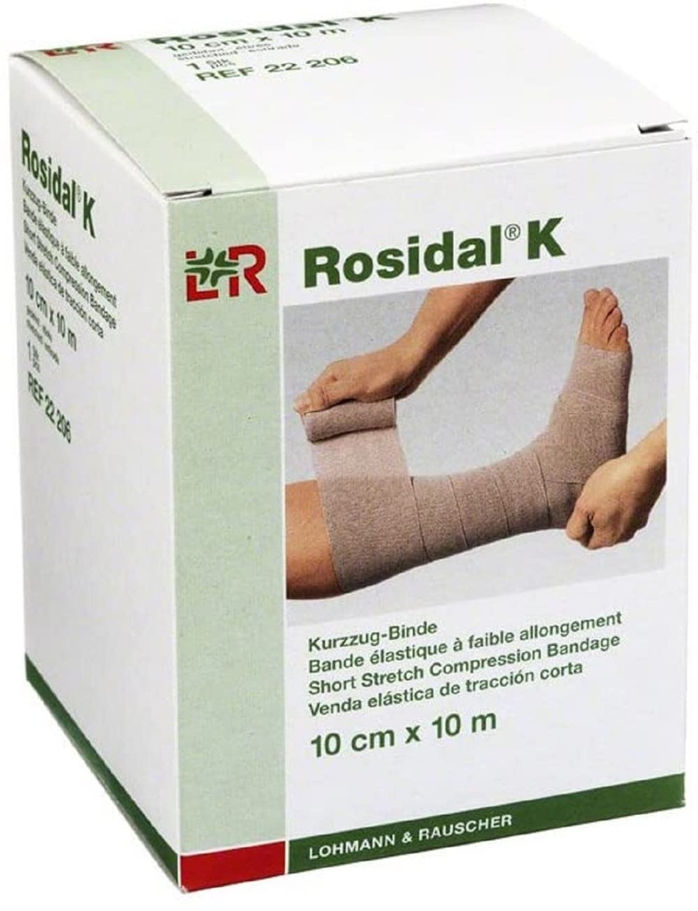 Lohmann & Rauscher Rosidal K Bandagem de compressão de estiramento curto, para uso no gerenciamento de Linfedema agudo e crônico, Edema, & Insuficiência Venosa, 3,93" x 11 jardas (10cm x 10m), 1 rolo