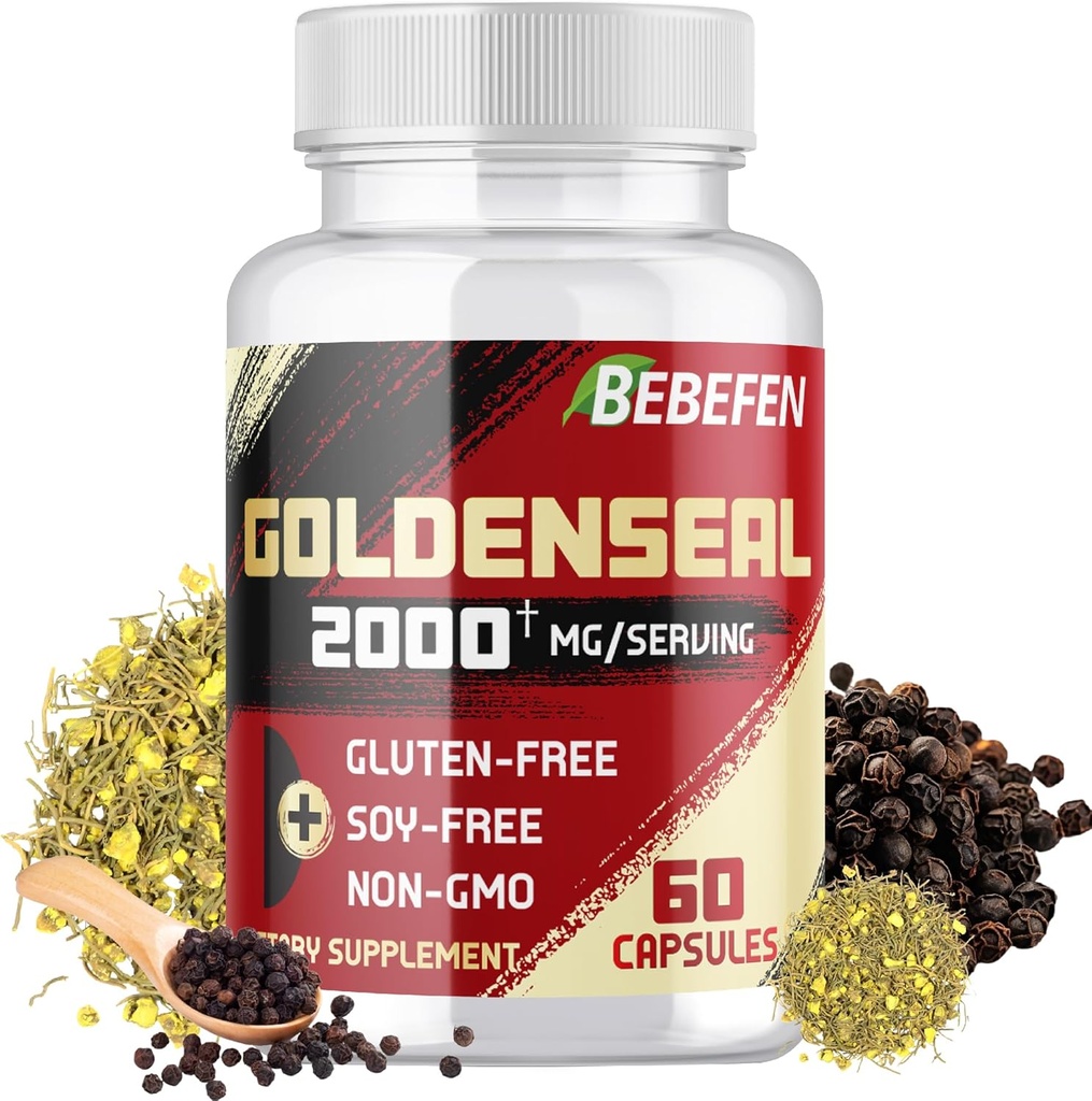 BEBEFEN Goldenseal Raízes Cápsulas 2000mg □ Suplemento tradicional de ervas □ Extrato concentrado □ Vegetariano, não-GMO