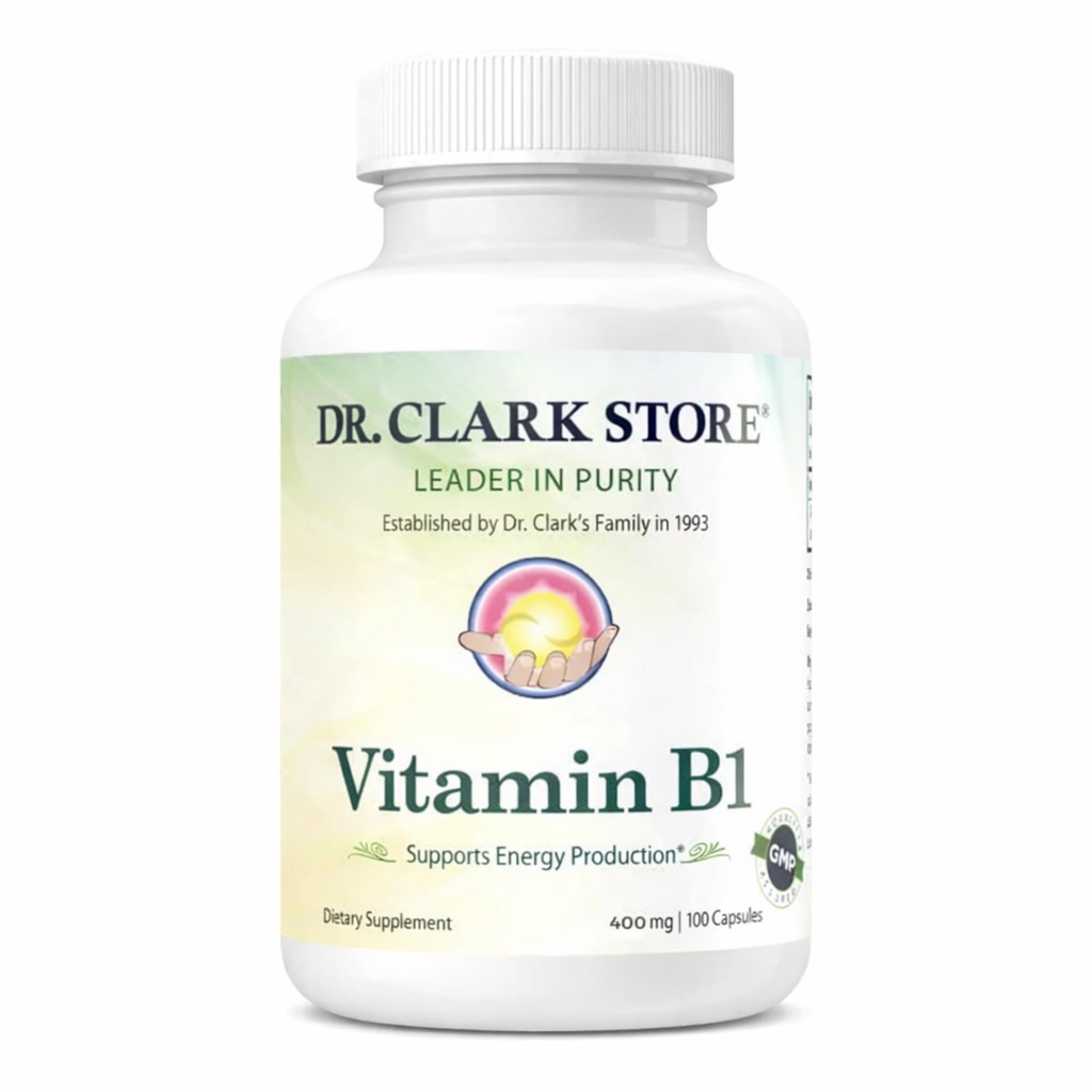 Dr. Clark Vitamina B1 Thiamine 400mg Suplemento -Thiamine B1 Suplemento para Sistema Nervoso Saudável & Metabolismo Energético, Sem Glúten, Leite Grátis - 100 Cápsulas Gelatina