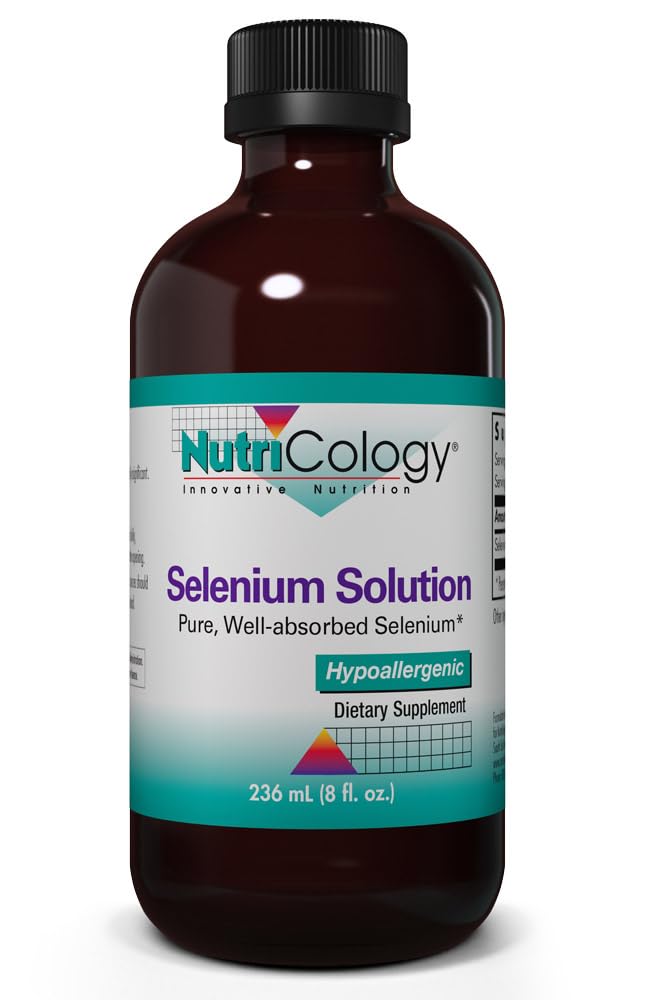 Solução de Selênio de Nutriologia - Líquido de Selênio Bem Absorvido, Selenito de Sódio Puro, Suporte de Tiróide, Antioxidantes, Suplemento de 100 mcg, Hipoalergênico - 8 Fl Oz