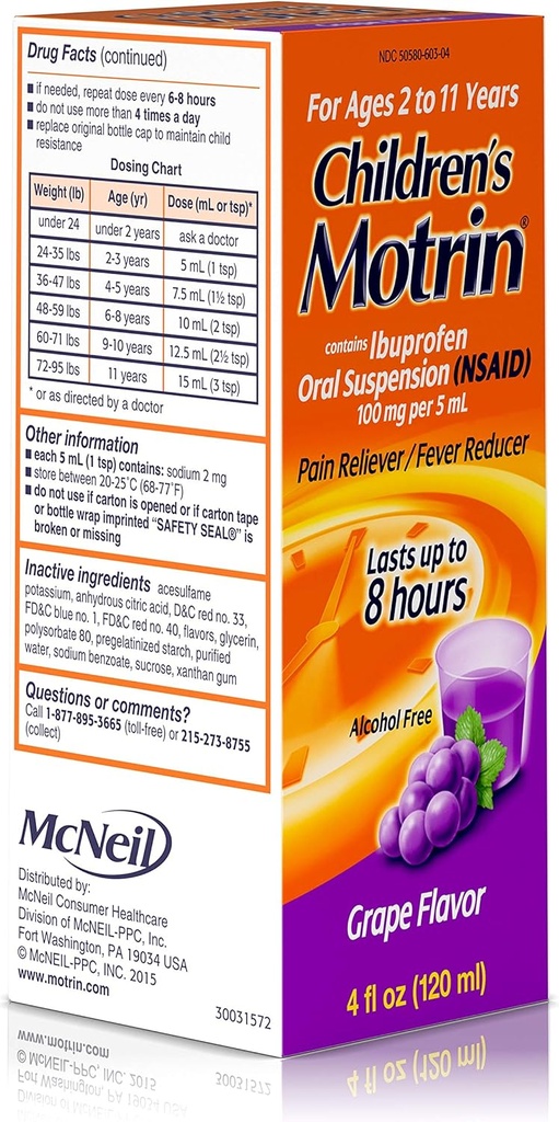 Motrin Uva de suspensão oral para crianças - 4 onças, pacote de 4
