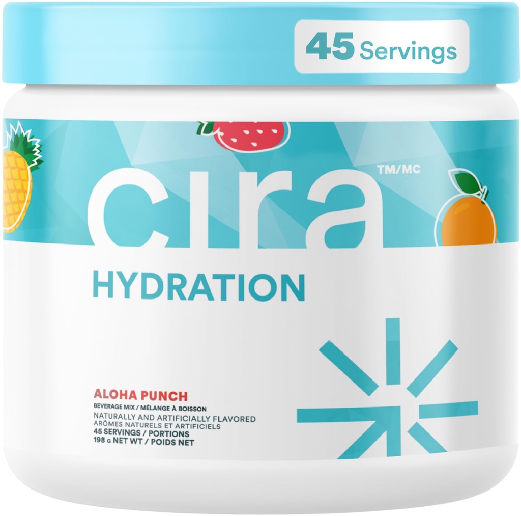 Cira Hydration Powder (45 Servings) - Mistura de bebida eletrolítica com sal de Himalaia para alívio de desidratação e recuperação - Fruit Punch