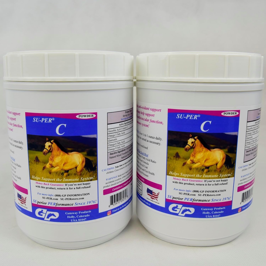 SU-PER C Vitamina C para cavalos - Equino Antioxidante e Imune Suporte Suplemento - Horse Vitaminas & Minerals Suplemento - 2,5 Libras, (2 Pack)