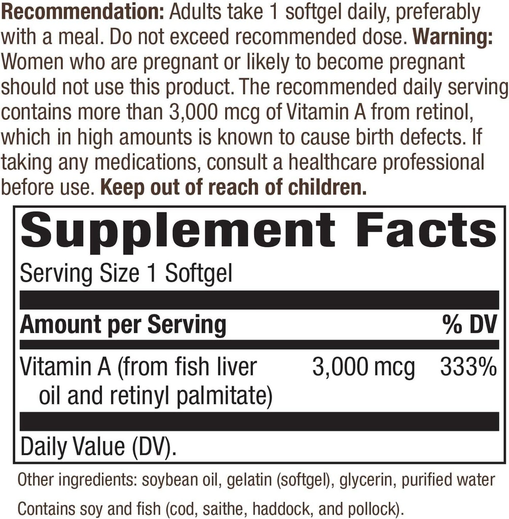 Vitamina A - 100 UI - 100 Softgels