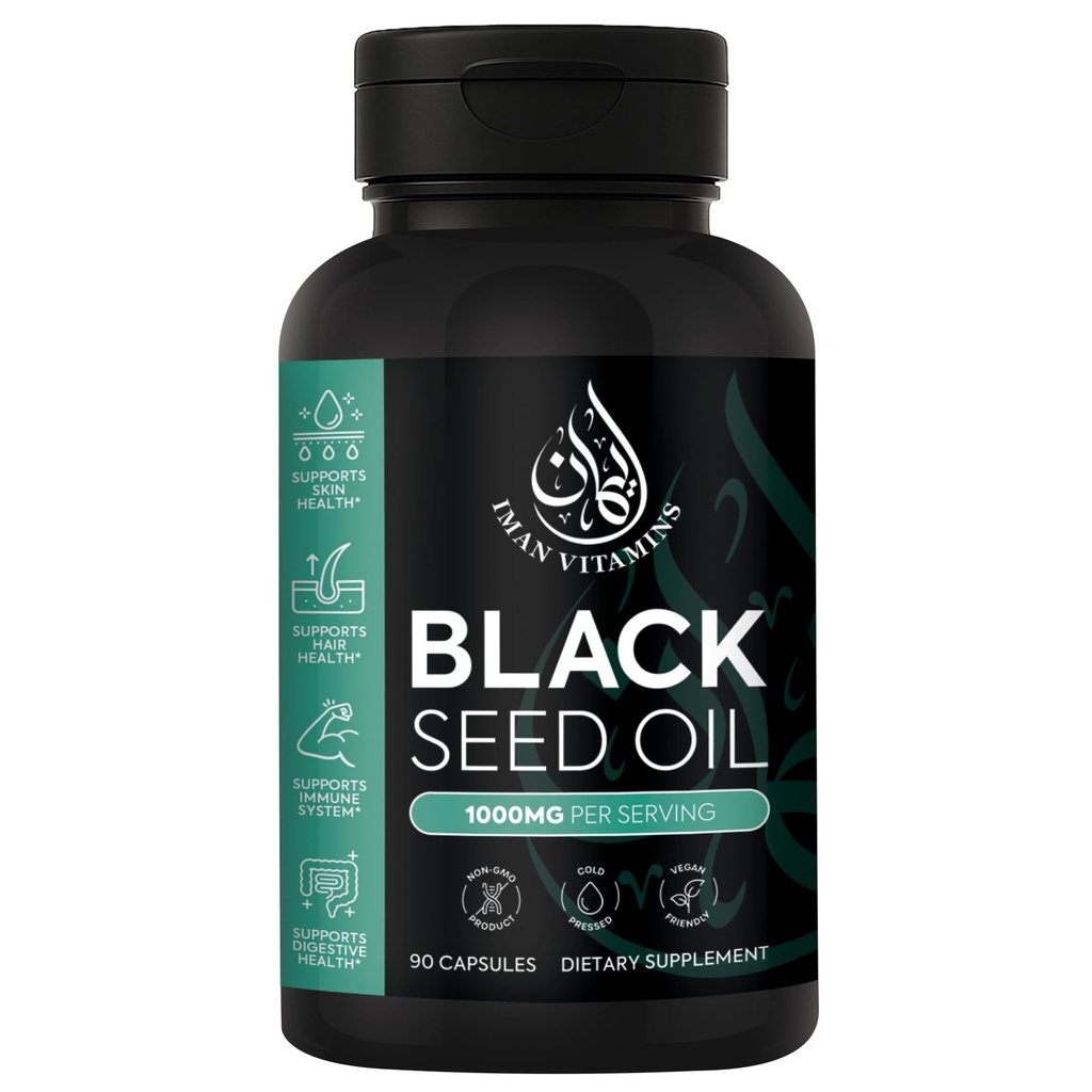 Halal Natural Black Seed Oil Cápsulas 1000mg Cold Pressed, Vegan, Não-GMO Nigella Sativa Cápsulas, Pílulas Gluten Free .