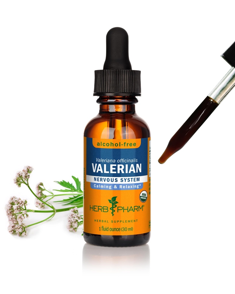 Herb Pharm Orgânico Valerian Raiz Extrato Líquido, Livre de Álcool: Dormir e Relaxar, calmante Nighttime Apoio ao Sono Suplemento, Suplemento de ervas sem açúcar, 1 Oz