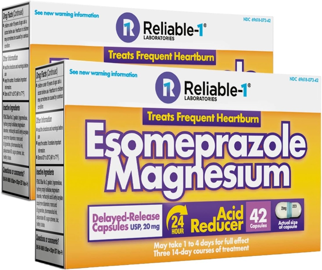 Reliability-1 Laboratories Esomeprazol 2-Pack - Redutor ácido de libertação tardia de magnésio 20Mg Cápsulas para alívio frequente da azia 84 Ct