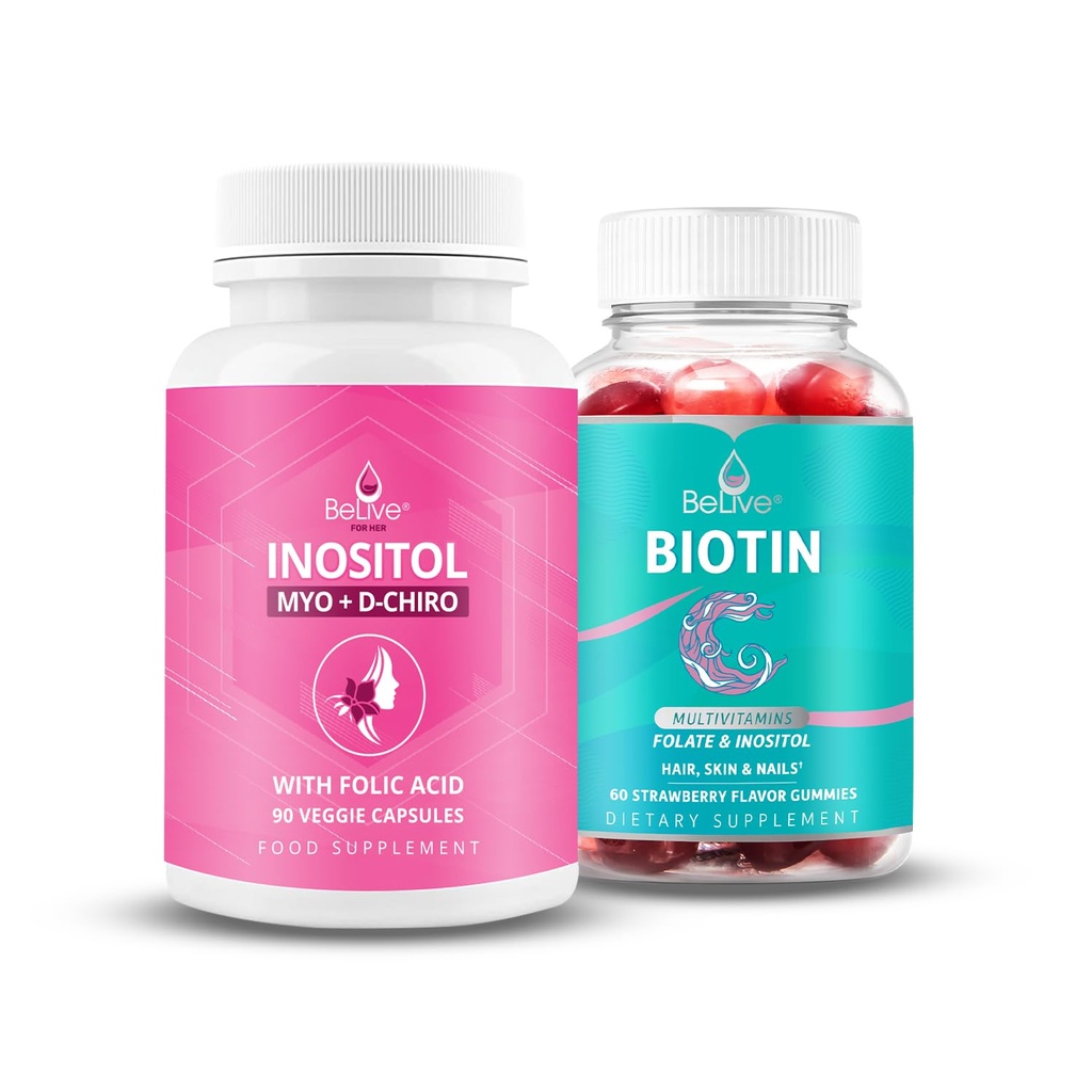 BeLive Womens Favorite Inositol + Biotin para cabelos mais saudáveis pele e unhas e saúde hormonal