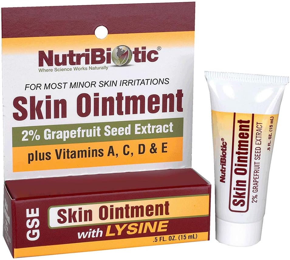 NutriBiotic – Pomada de pele .5 Fl Oz , com GSE, Lisina, Cera de abelha, Echinacea, Goldenseal, Vitamina E & Mais , para irritações menores da pele e para apoiar tecido saudável , Feito sem glúten e OGM