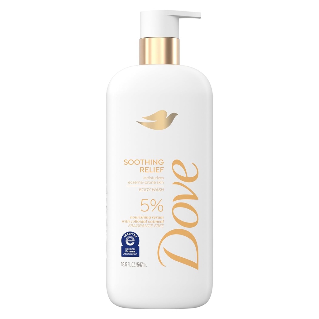 Dove Fragrance Free Body Wash alivia alívio hidrata a pele eczema-prone 5% nutrindo soro com aveia coloidal 18,5 oz