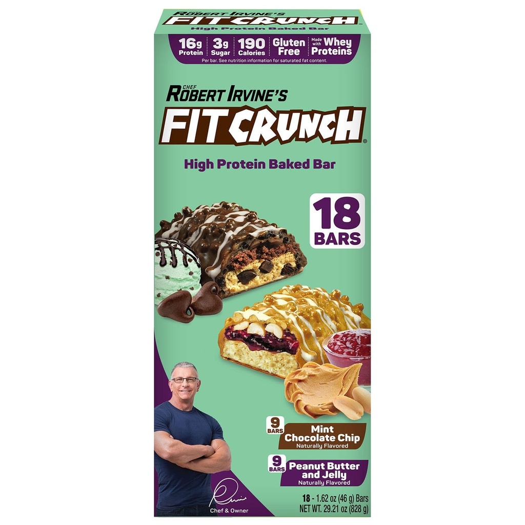 FITCRUNCH Protein Bares, Snack Tamanho Variety Pack, Gluten Free (18 Bares, Menta Chocolate Chip & Peanut Butter Jelly)