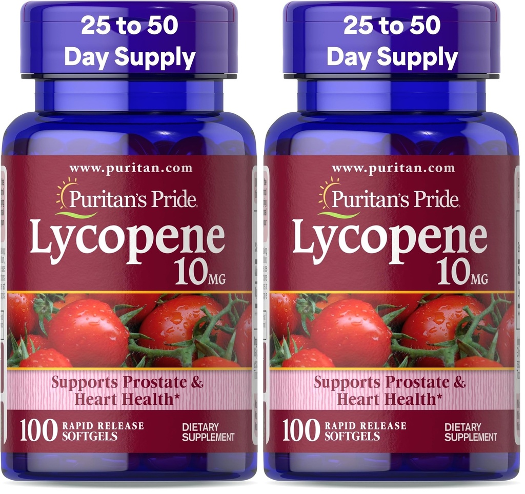 Orgulho de Puritano Licopeno, Suplemento de Próstata e Apoio à Saúde do Coração* 10 Mg Softgels, 100 Count (Pack of 2)