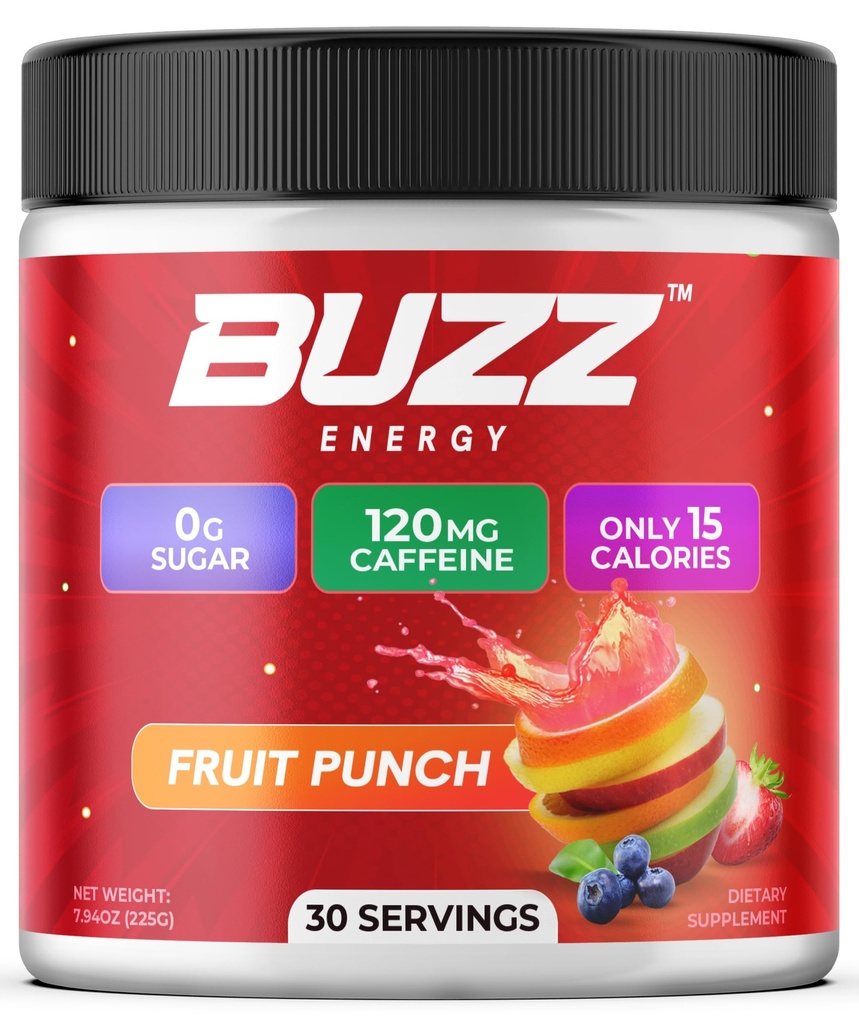 Morning Buzz Energy Drink Powder - Energia Boost Drink Mix - Energia sem açúcar com antioxidantes - Manhã Kickstart e Sports Nutrition Endurance Product - 30 Servings, Fruit Punch, 7.9 Ounces
