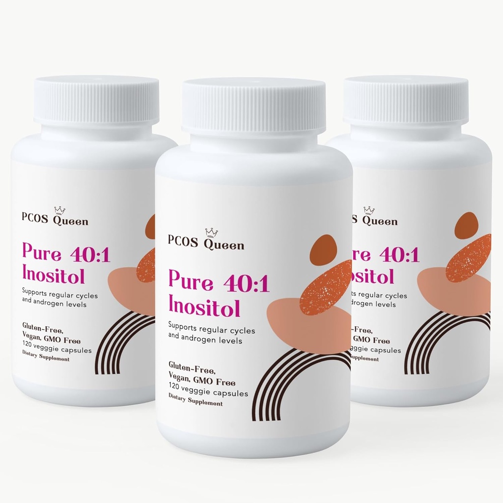 Pure 40:1 Inositol - Myo + D-Chiro Inositol Suplemento - para mulheres com fertilidade, pele, e necessidades do ciclo menstrual - 3 Garrafas