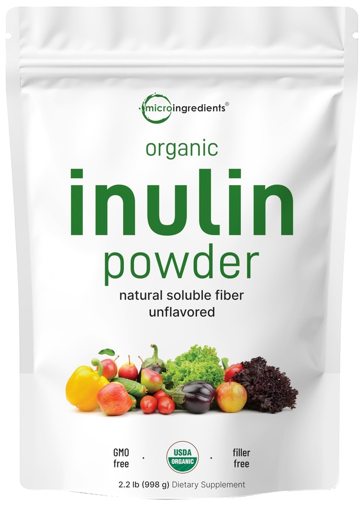 Micro Ingredientes Inulina Orgânica FOS fibra em pó, 2,2 lb □ Prebiótico Água-Soluble rápido para intestinal & saúde do cólon □ Fibra Natural para smoothies & drinks