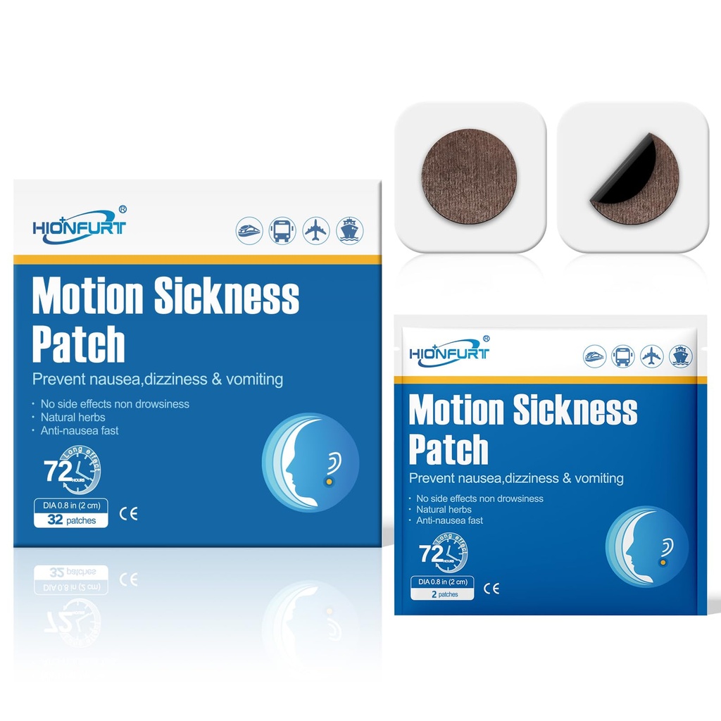 32ct Motion Sickness Patches – Sea Sickness Patches para Cruzeiro, Carro, Avião e Outras Viagens – Não-Drowsy, Eficaz, Dura 72 Horas