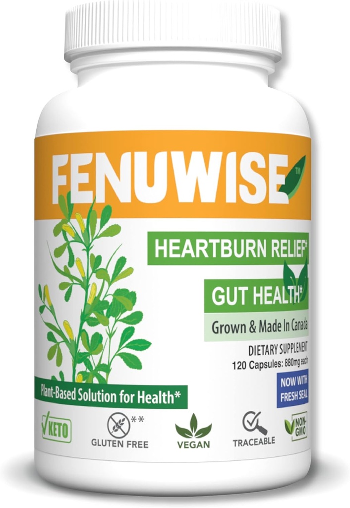 Natural Fenugreek Fiber Capsule Supplement for Acid Relief - Premium Vegan Dietary Supplement Suporting Digestive Health, 120 Count