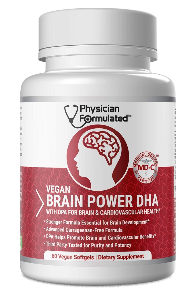 Vegan DHA para cérebro e pré-natal 100% Algas baseadas Omega 3 ácidos gordos essenciais com NO Carrageenan, NO óleo vegetal mais 2500mcg Astaxantina