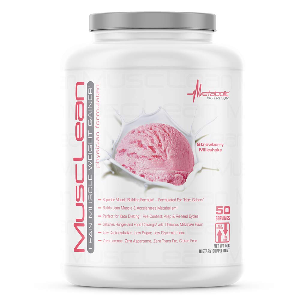 Nutrição Metabólica - Musclean - Milkshake, Whey alta substituição de proteína, nutrição de manutenção, baixo carboidrato, Keto dieta, enzimas digestivas, morango, 5 libras (50 ser)