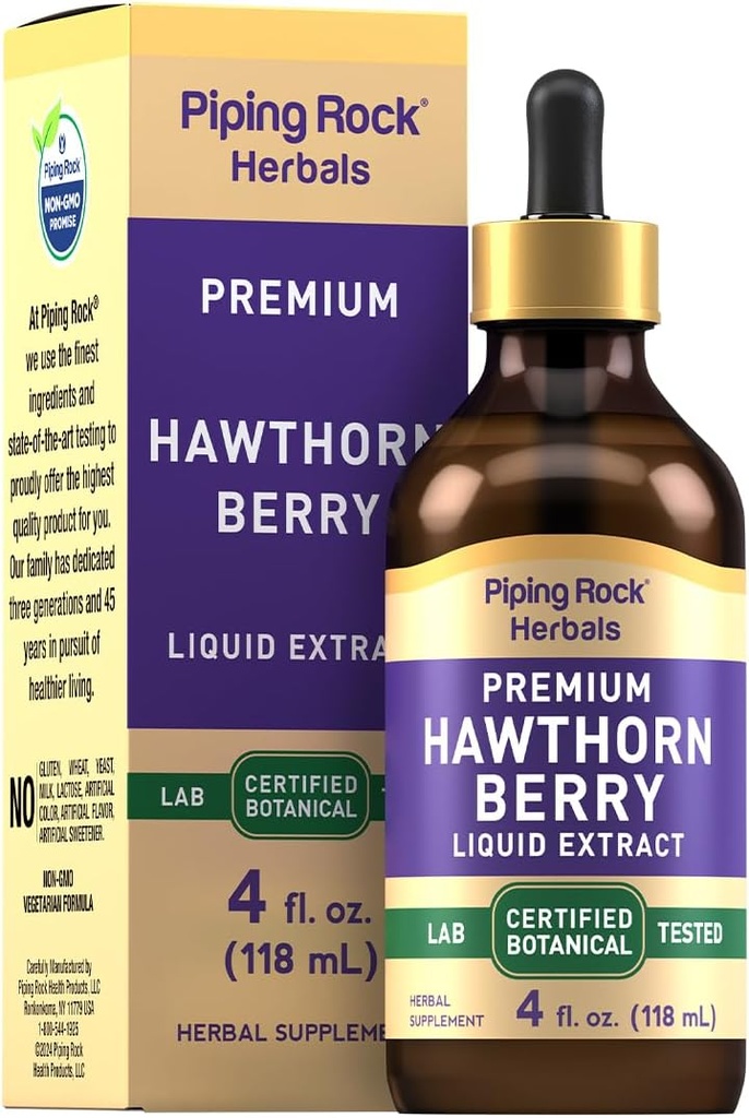 Piping Rock Hawthorn Berry Extrair Líquido 4 fl oz Herb Tinture Drops . Premium Suplemento Vegetariano .