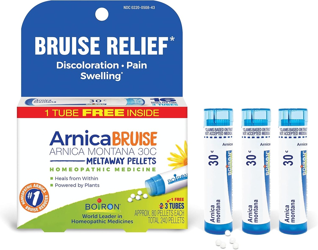 Boiron Arnica Bruise - Arnica Montana 30c para alívio da dor, inchação e descoloração de contusões - 3 Conde (240 Pellets)