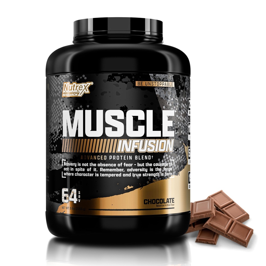 Nutrex Research Whey Protein Powder, Chocolate Muscle Infusion Whey Isolate w/EAA & Hi BCAA para ganho muscular - 5 libras - Muscle Builder para homens e mulheres, nutrição esportiva, sabor delicioso e textura