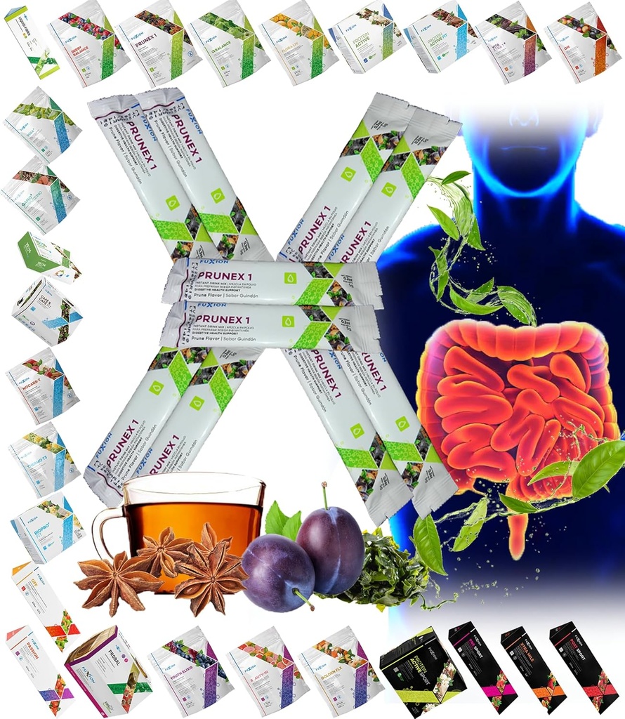Todos Natural Detox Cleanse Instant Tea Mix Prune & Plum w. Fibra & Inulin para Trânsito Intestinal Optimal por FuXion Prunex 1 (10 saquetas)