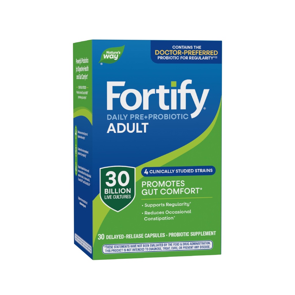 Nature's Way Fortify Daily Pre+Probiótico Adulto 30 bilhões, Probióticos para apoio imunológico e digestivo à saúde *, 30 bilhões culturas ao vivo, 30 cápsulas